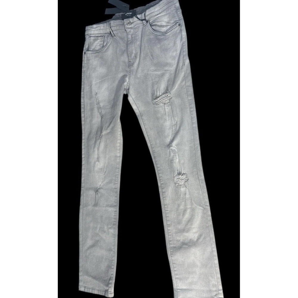 NWT SAVAR Ice Grey Slim Fit Mens Size 34x32 Premium Denim Retail 100 Grunge Rock